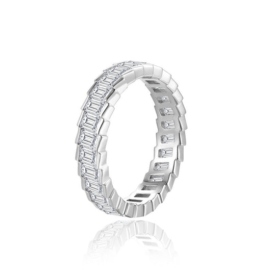Planderful Moissanite Eternity Ring S925 Silver 2x3mm Rectangular Stones For Her Gift Idea