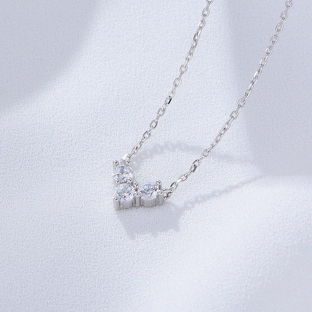 Zircon Love Sterling Silver Necklace Sense Cute Sweet