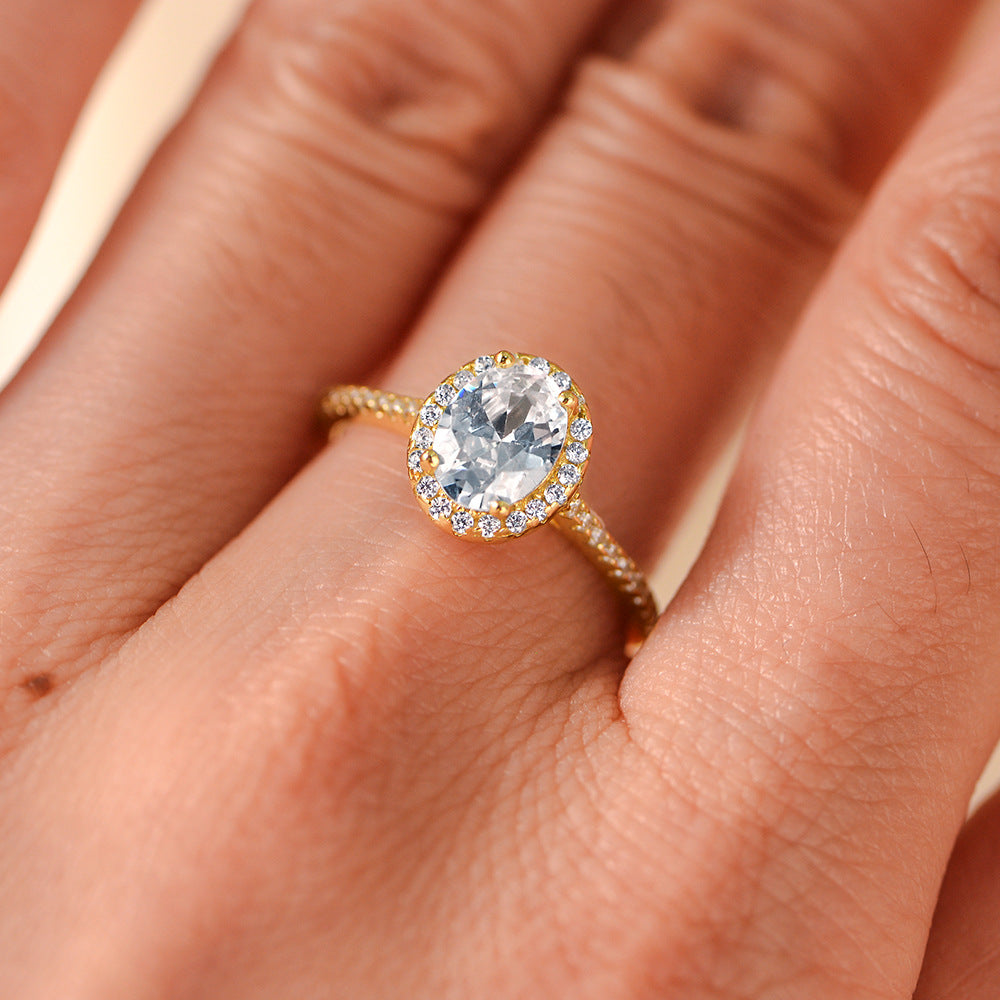 Planderful S925 Sterling Silver Oval Zircon Engagement Ring For Women Elegant Everyday Genie Collection