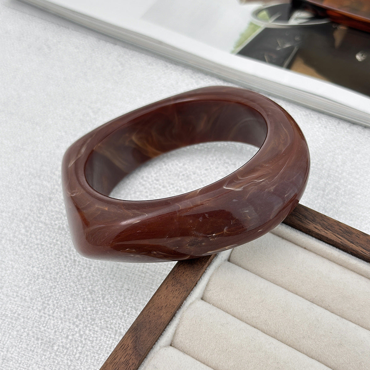 Maillard Style Retro Corrugated Open Bracelet Stacking Color Smudge Bracelet