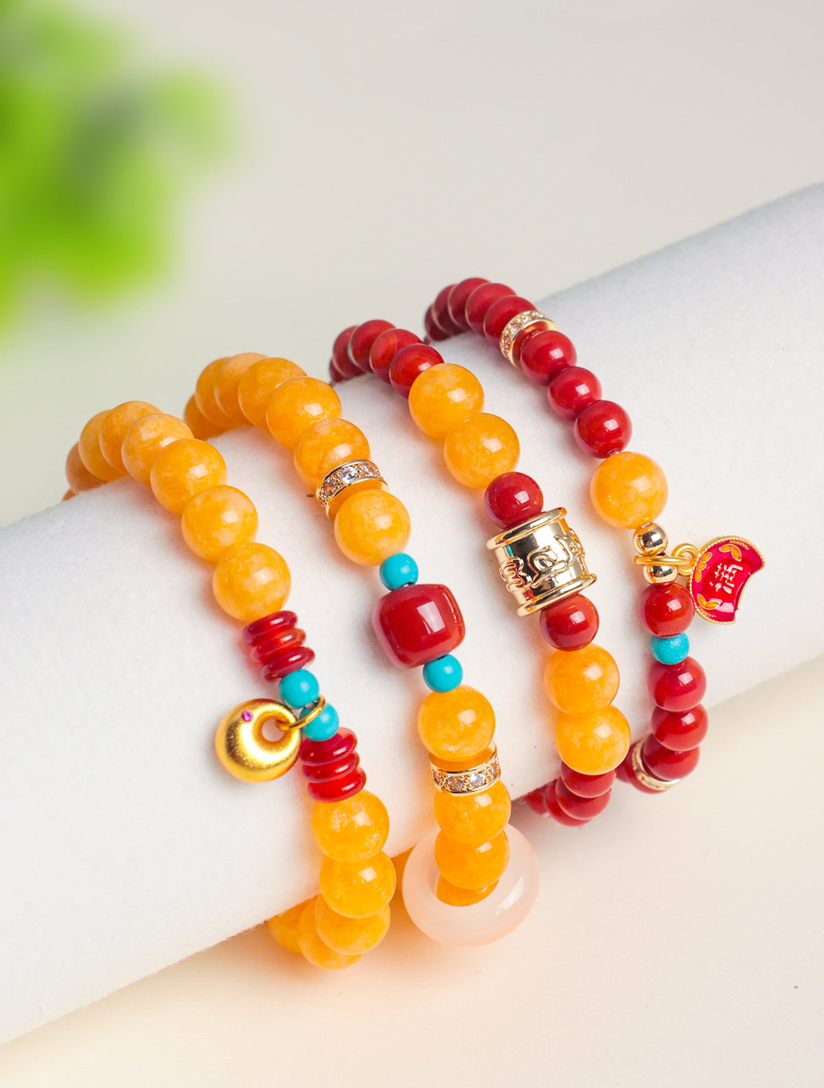 Red Agate & Yellow Chalcedony Fortune Lock Bracelet