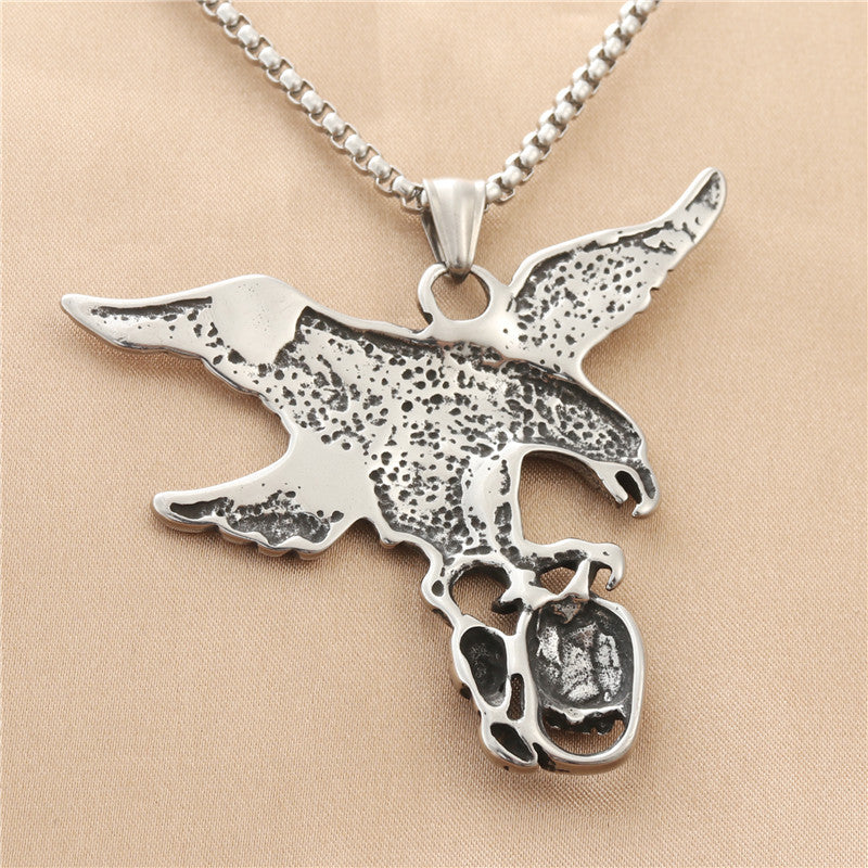 Titanium Steel Eagle Pendant Necklace for Men - Retro Punk Skull Design