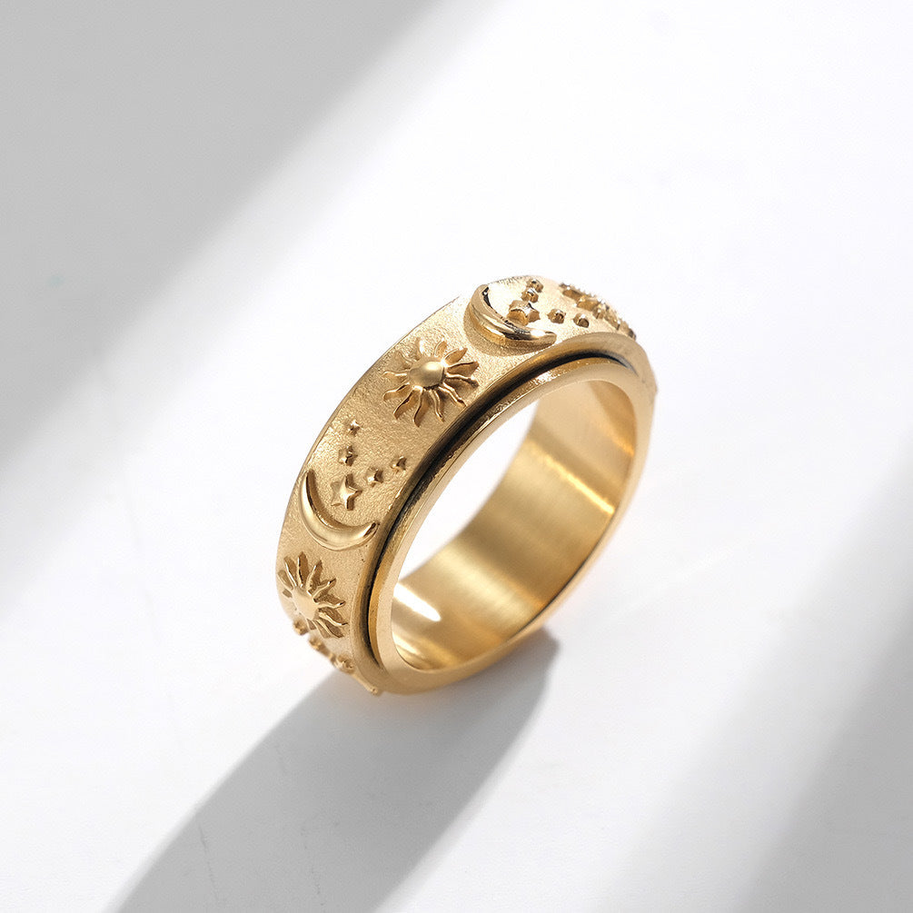 Men's Titanium Steel Ring With Rotating Stars Moon Sun By Planderful Everyday Genie Collection