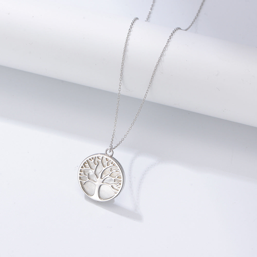 Hot-Selling S925 Silver Natural White Shell Tree Of Life Necklace, Women Pendant