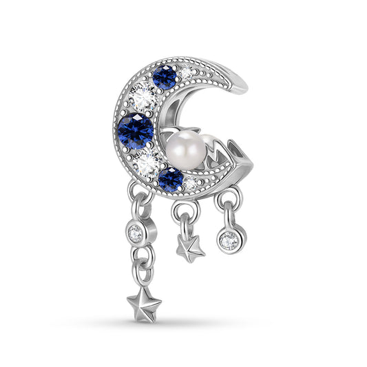 Planderful Jewelry Original Pearl Zircon Moon Beaded Sterling Silver Bracelet Pendant For Everyday Luxury