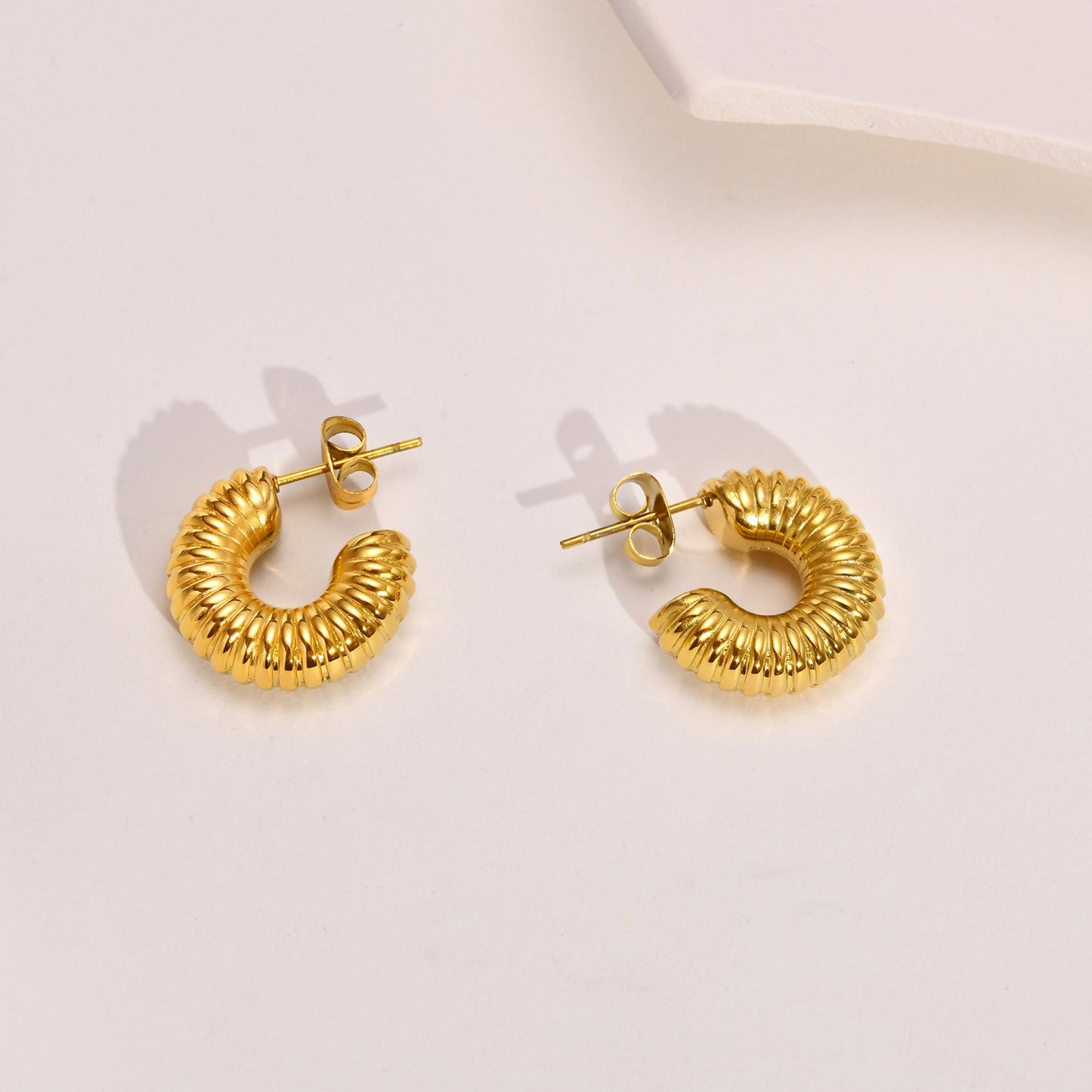 Titanium Steel Hollow Earrings Golden C-Shaped Jewelry Wholesale