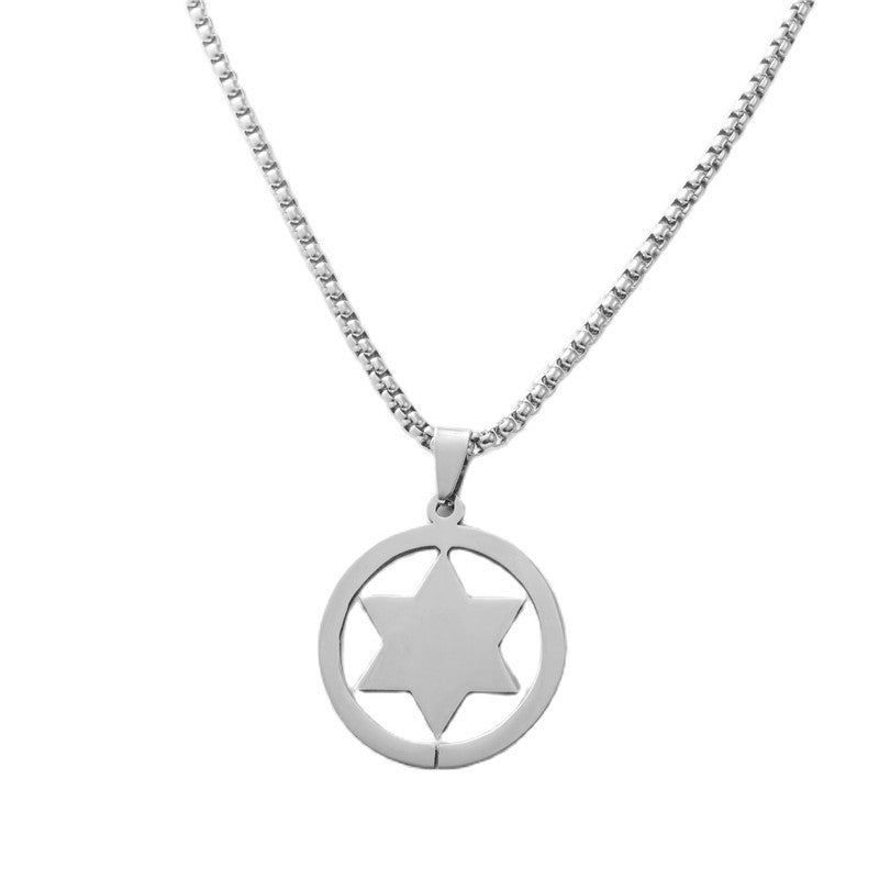 Trendy Men's Retro Hollow Hexagonal Star Pendant Necklace in Titanium Steel