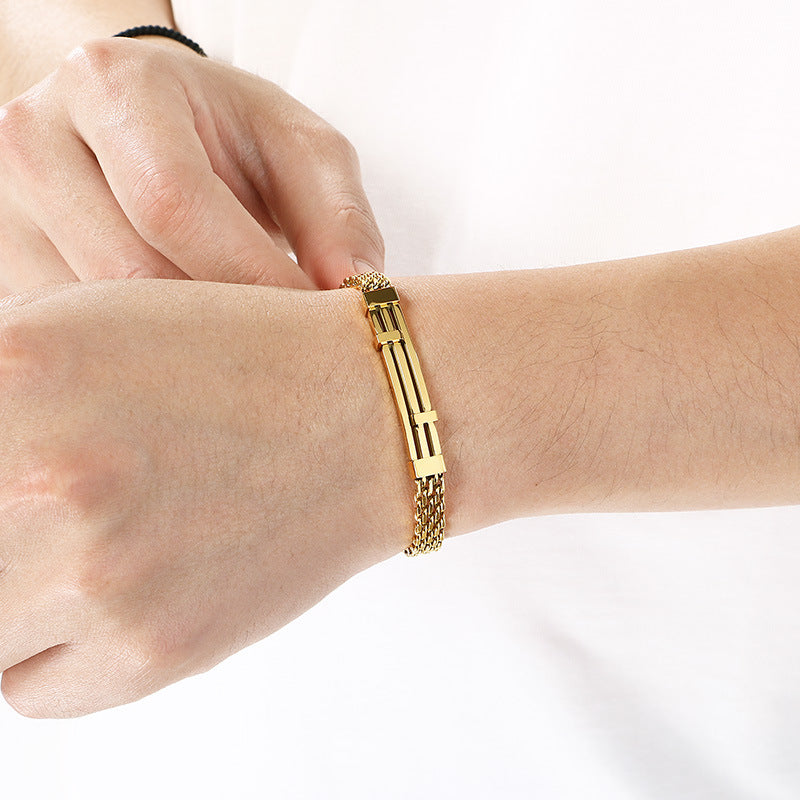 Design Mesh Chain Men's Geometric Lines Stainless Steel Adjustable Bracelet