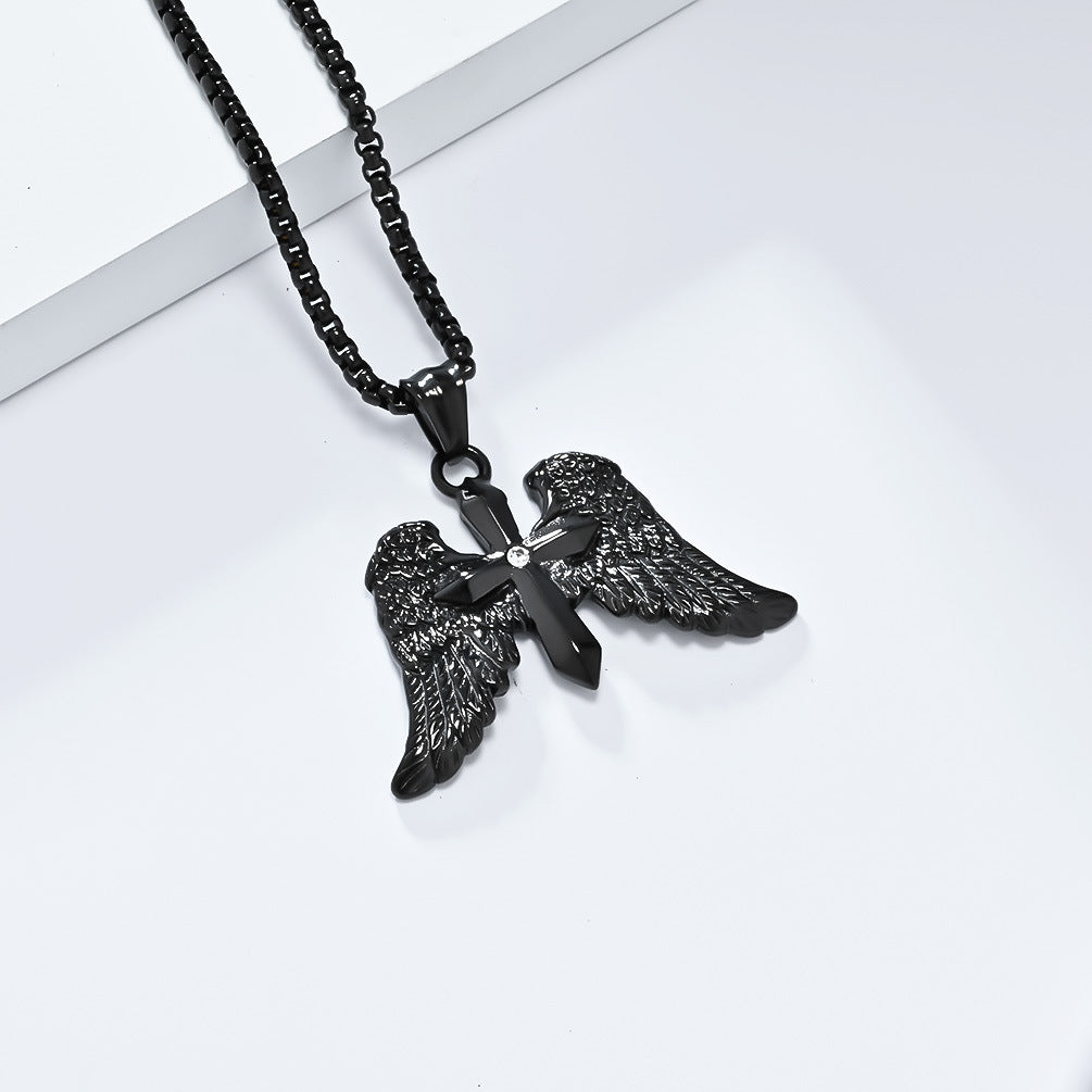 European And American Retro Archangel Wings Cross Necklace