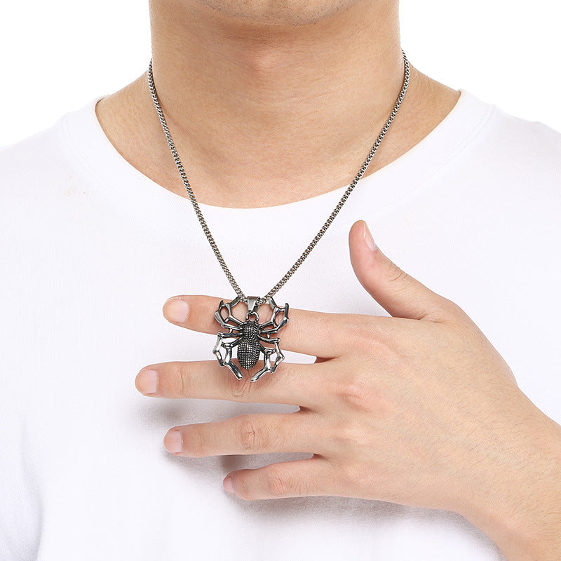 Animal Elk Cobra Dinosaur, Halloween Spider Horns Skull Titanium Steel Men's Pendant Necklace