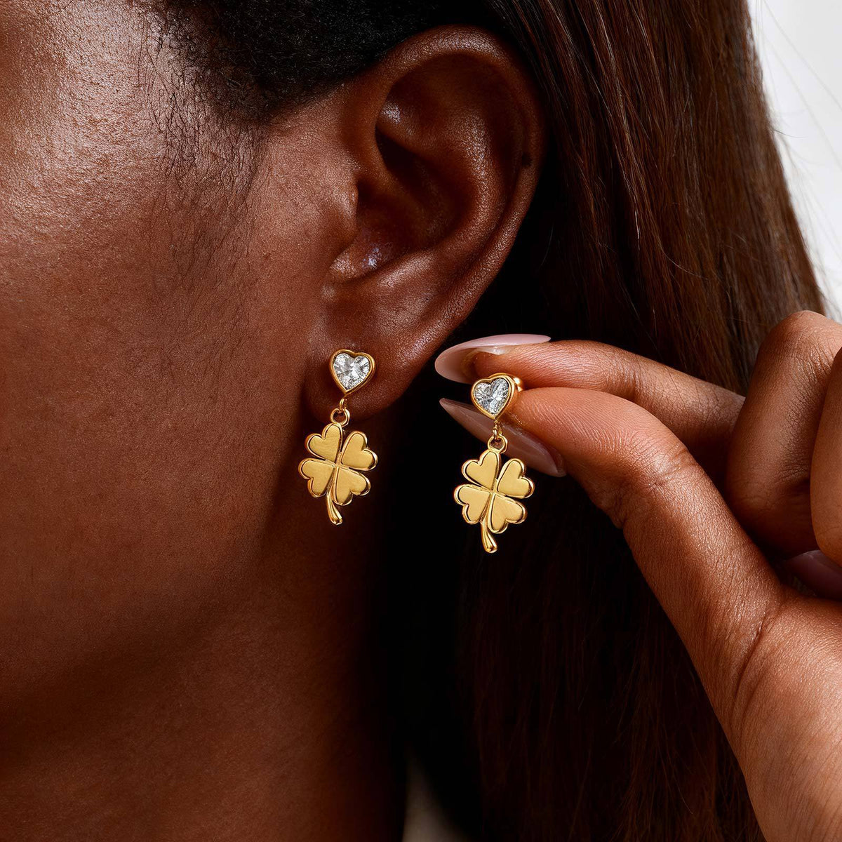 Stainless Steel Zircon Floral Heart Vintage Earrings