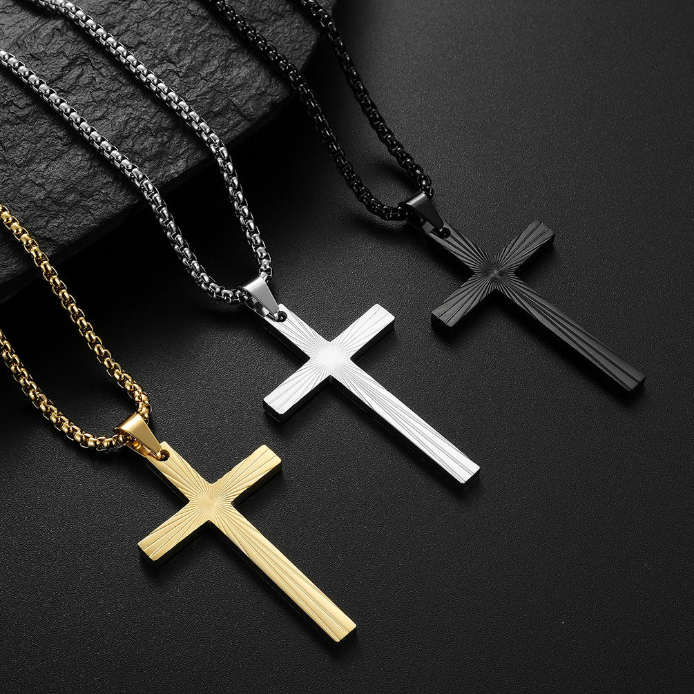 Amazon European And American Style Refraction Light Titanium Steel Cross Necklace Gender Neutral Pendant For Men