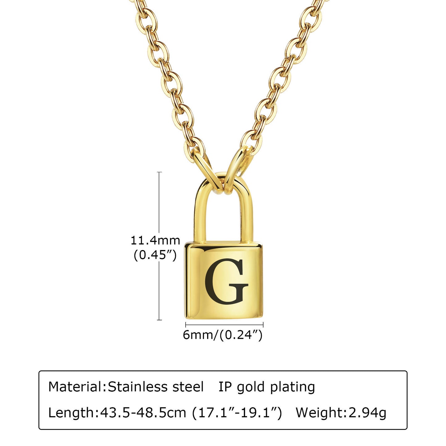 26 English Letter Pendant Necklace Stainless Steel Lock Jewelry