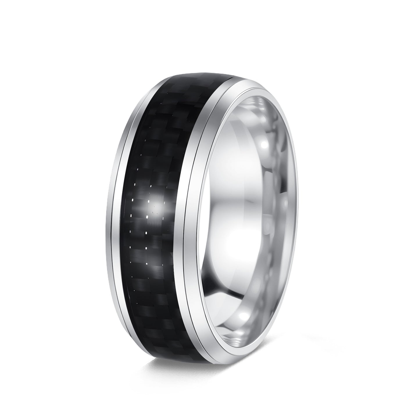 Planderful Everyday Genie Titanium Steel Ring For Men Unisex 8mm Blue Carbon Fiber Inverted Edge