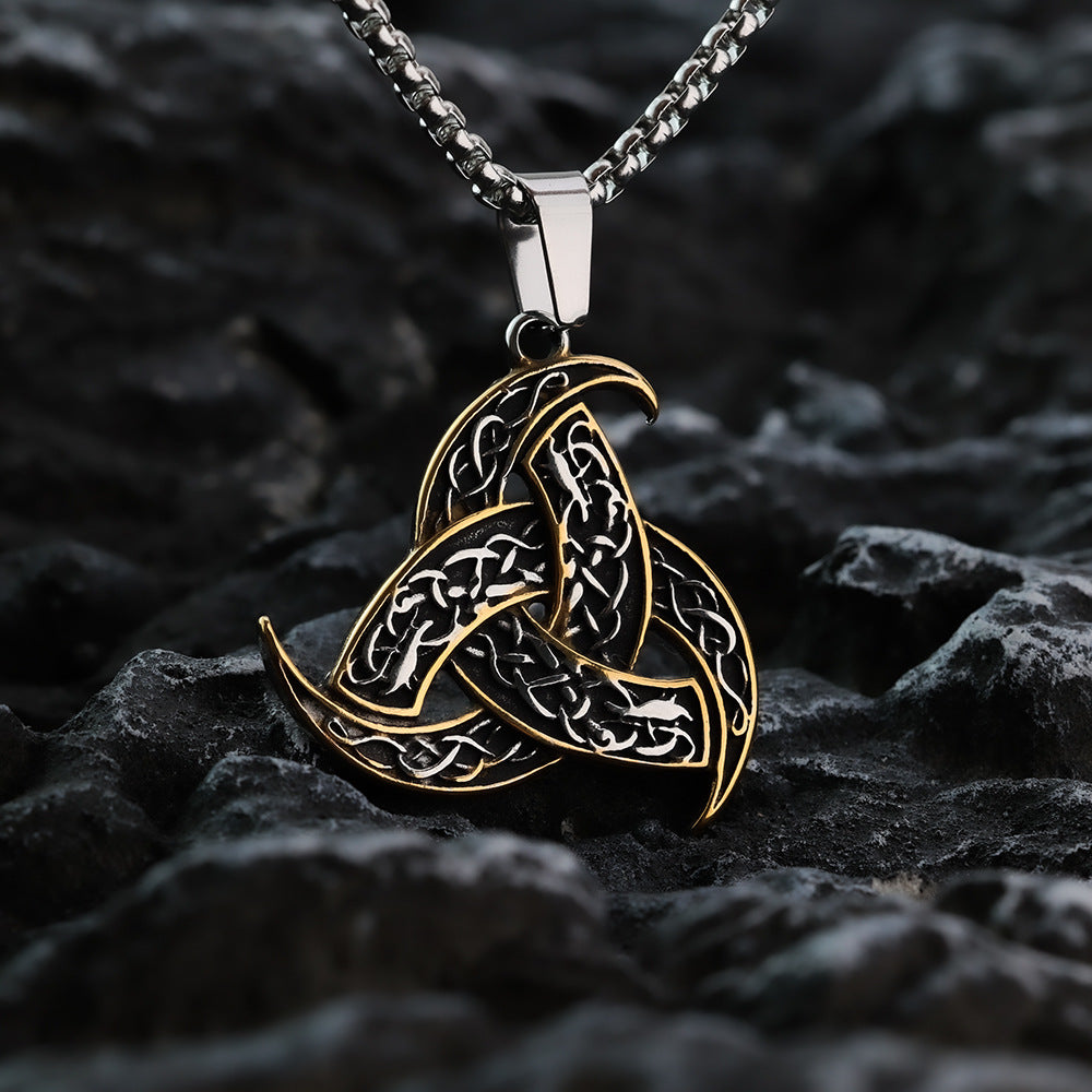 Planderful Titanium Steel Pendant Nordic Viking Triangular Celtic Knot Rune Necklace For Men