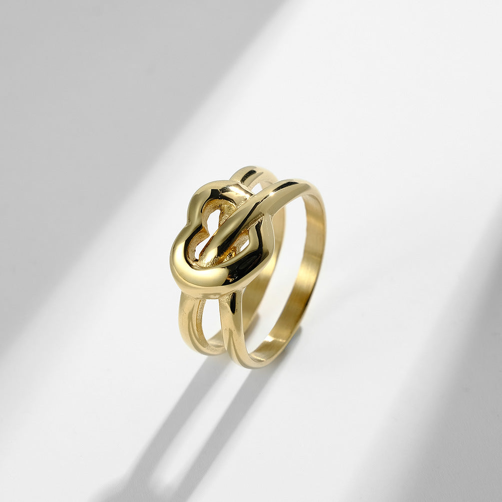 Heart-Shaped Double-Ring Proposal Engagement Non-Rusting Stainless Steel Women's