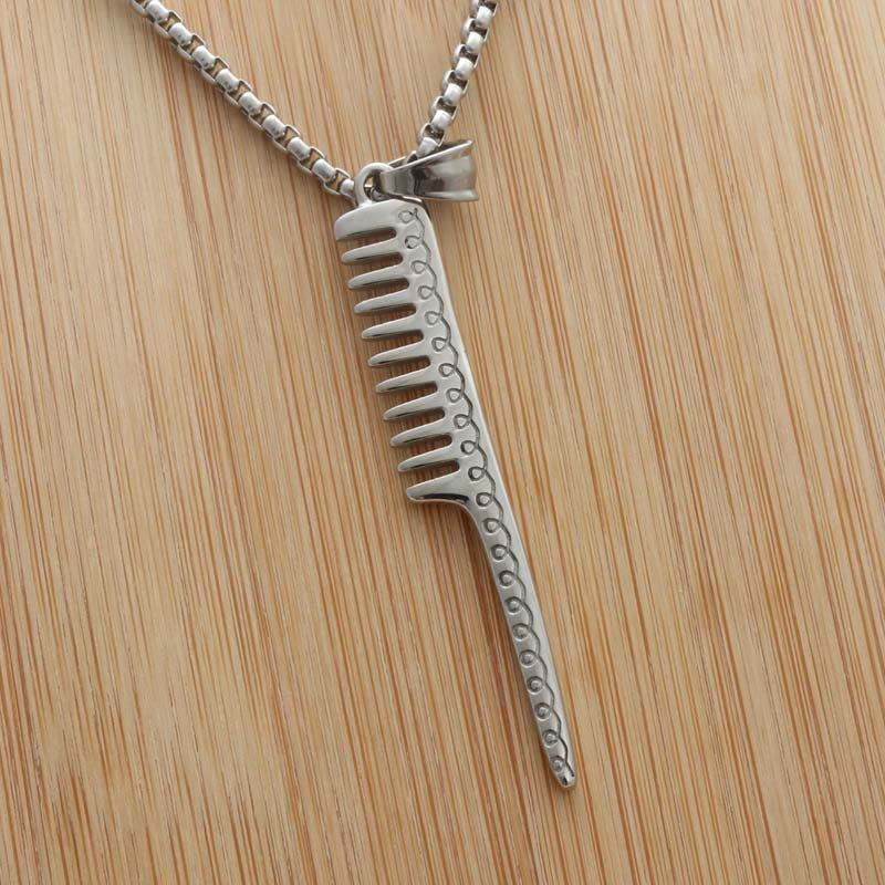 Titanium Steel Punk Comb Pendant Necklace for Trendy Men and Women