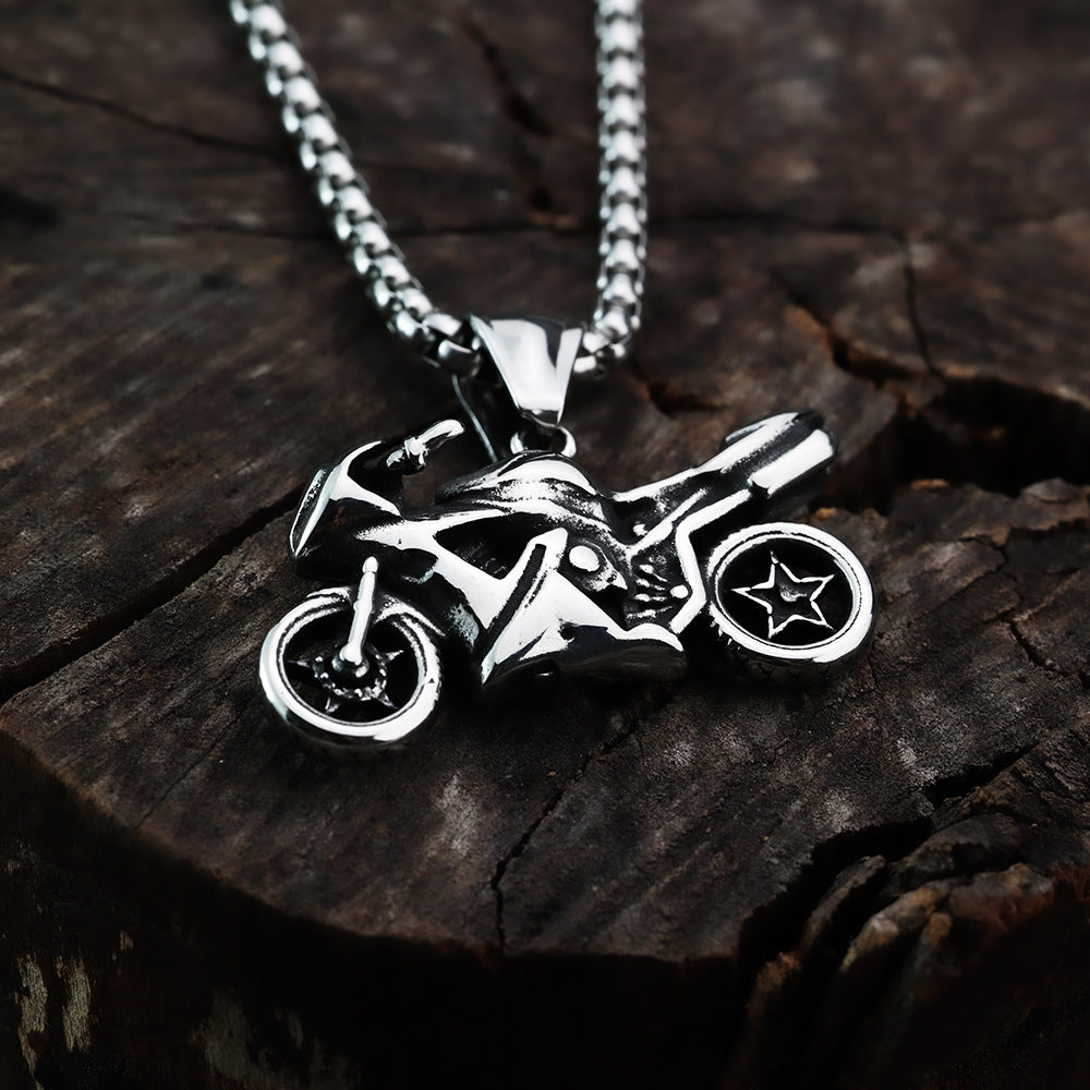 European and American Jewelry Wholesale Titanium Steel Men's Pendant Necklace Retro Hip-Hop Motorcycle Tag