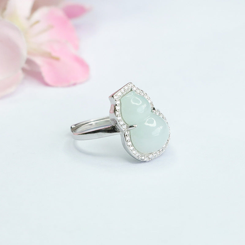 Myanmar Jade Gourd Sterling Silver Ring