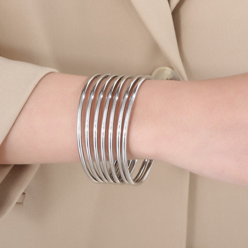 Planderful Everyday Genie Personalized 18K Gold Plated 3mm Round Multi Layer Steel Bracelet For Men And Women