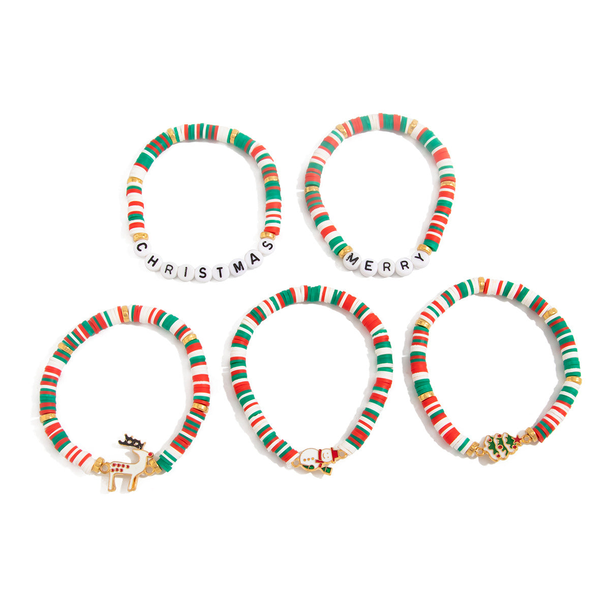 Santa Claus Beaded Bracelet Set With Stacked Letter Beads By Planderful Collection Festive Jewelry For Holiday Shoppers