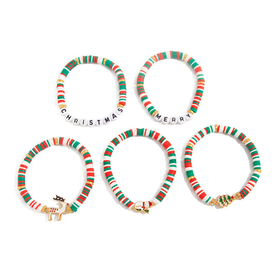 Santa Claus Beaded Bracelet Set With Stacked Letter Beads By Planderful Collection Festive Jewelry For Holiday Shoppers