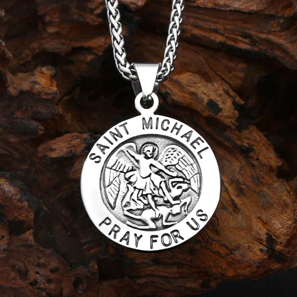 St. Michael Angel Stainless Steel Men's Pendant Necklace