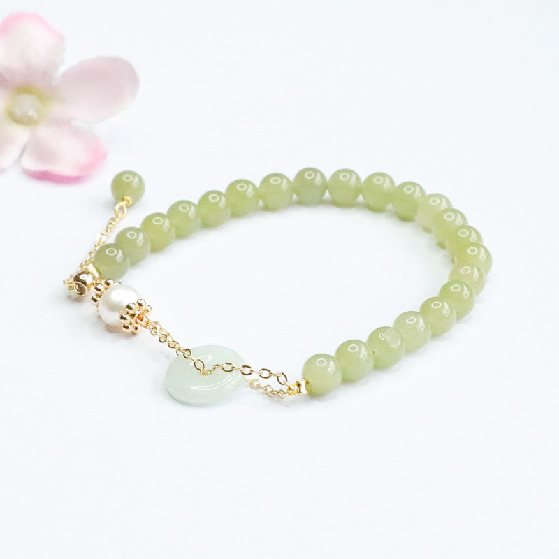 Hetian Jade & Jadeite Peace Buckle Tassel Bracelet