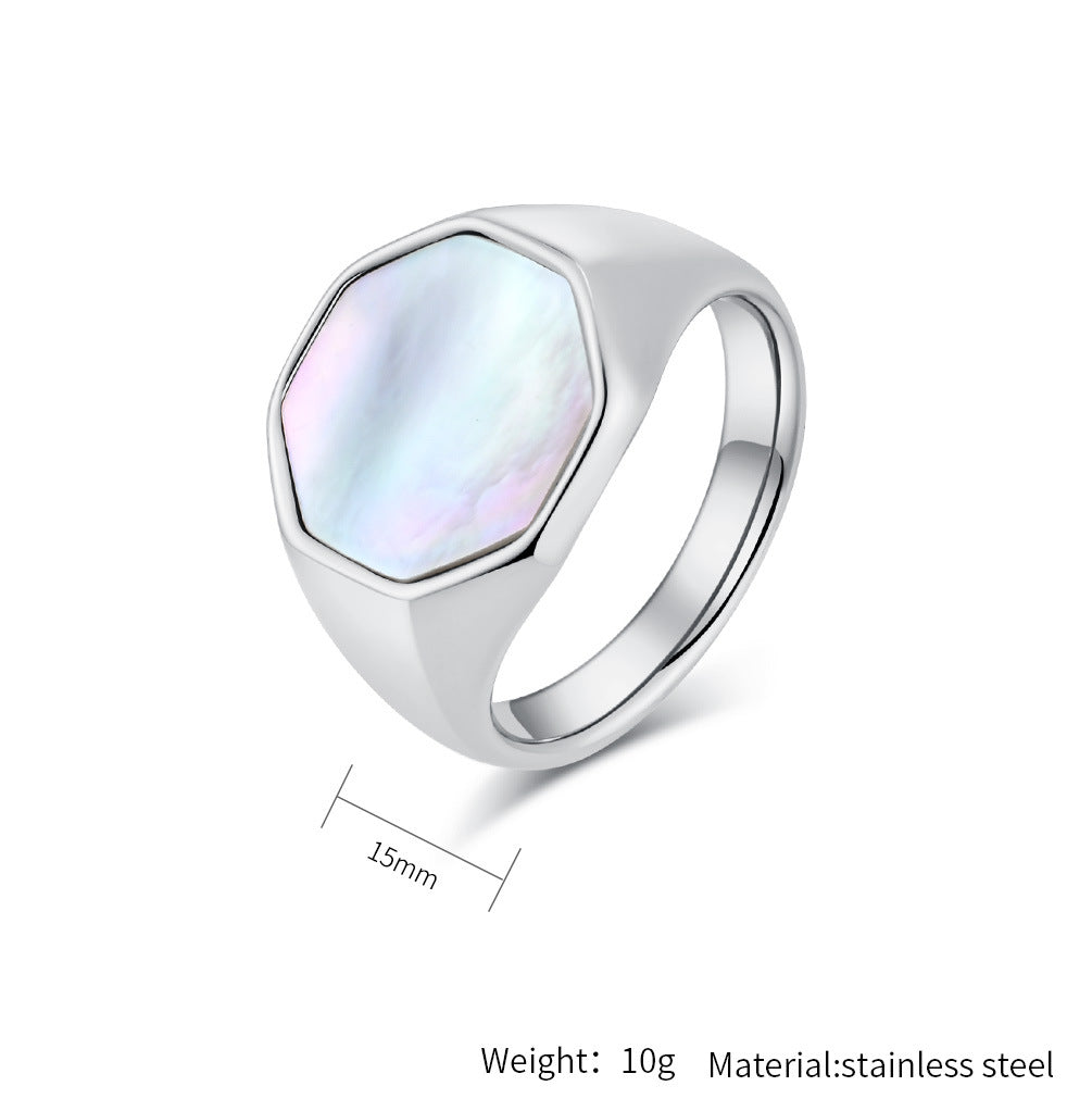 Planderful Unisex Titanium Steel Inlaid Shell Ring Geometric Design For Men And Women