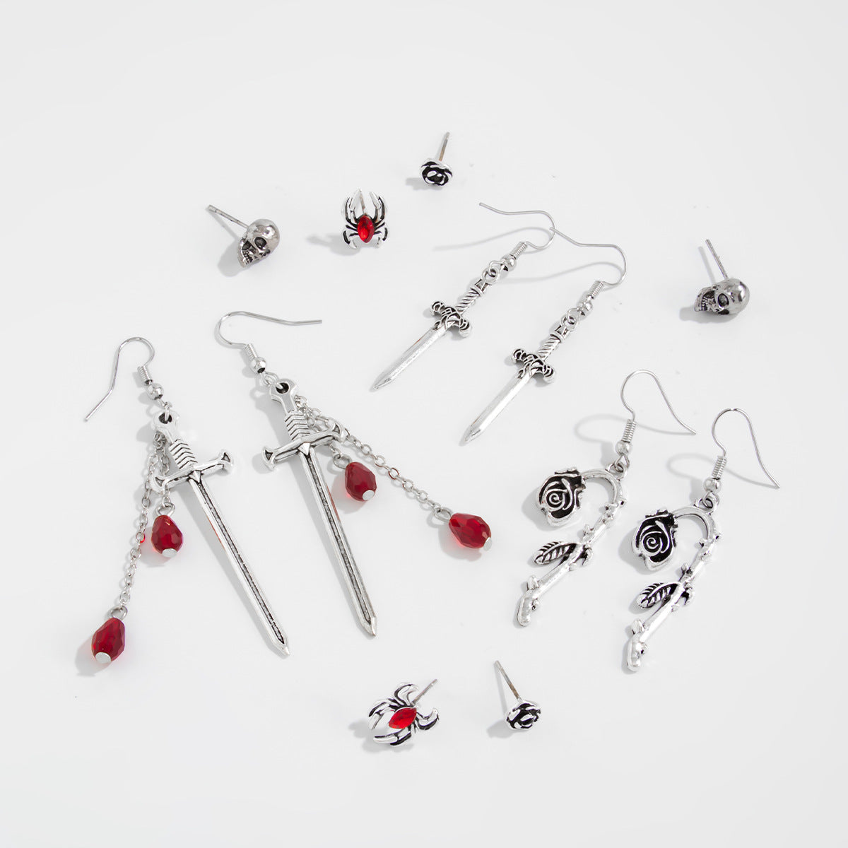 Planderful Gothic Halloween Earrings Set Spider Web Bat Blood Cross With Roses For Women Vienna Verve