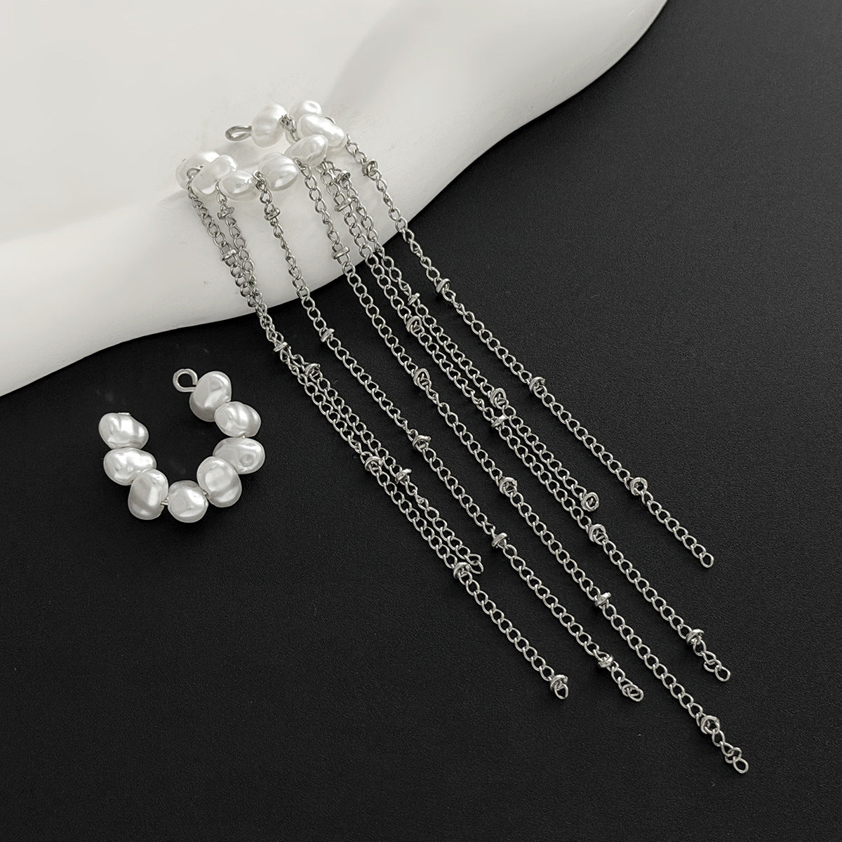Planderful Vienna Verve Ear Clip Beaded Long Chain Fringe C Shape Non Pierced Jewelry For Women