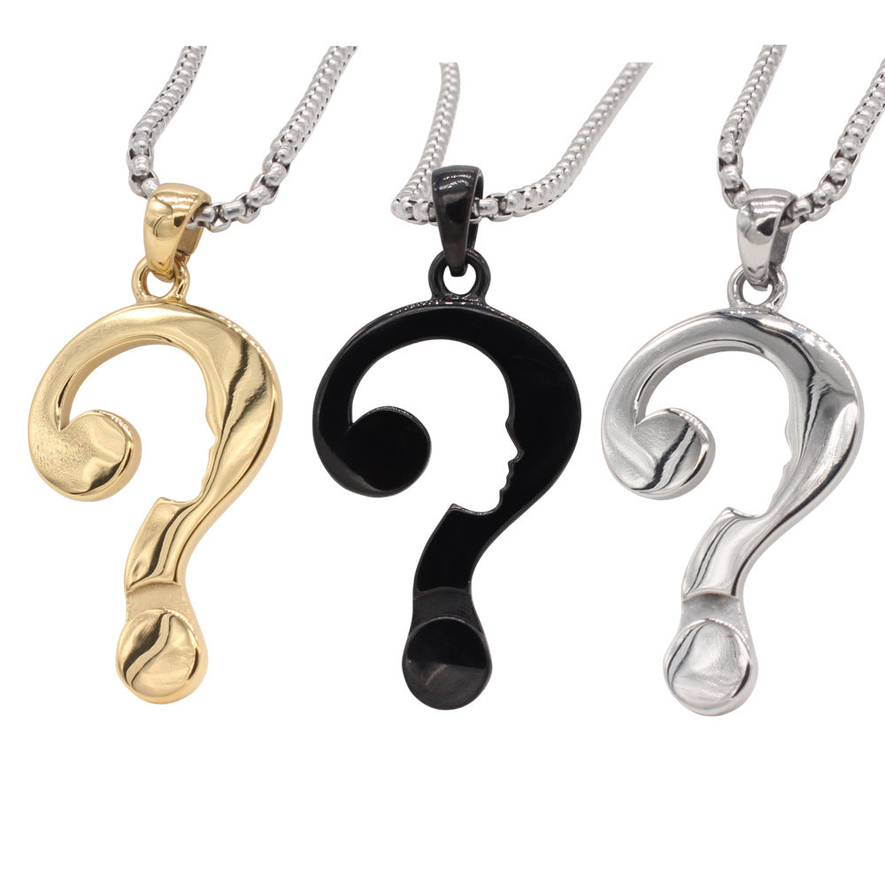 Planderful Jewelry Question Mark Pendant for Men in Titanium Steel Minimalist Hipster Necklace