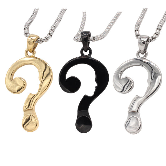 Planderful Jewelry Question Mark Pendant for Men in Titanium Steel Minimalist Hipster Necklace