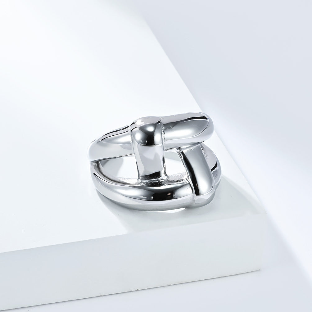 Planderful Everyday Genie Minimalist Ring for Women Irregular Wide Cross Design Trendy Statement Piece