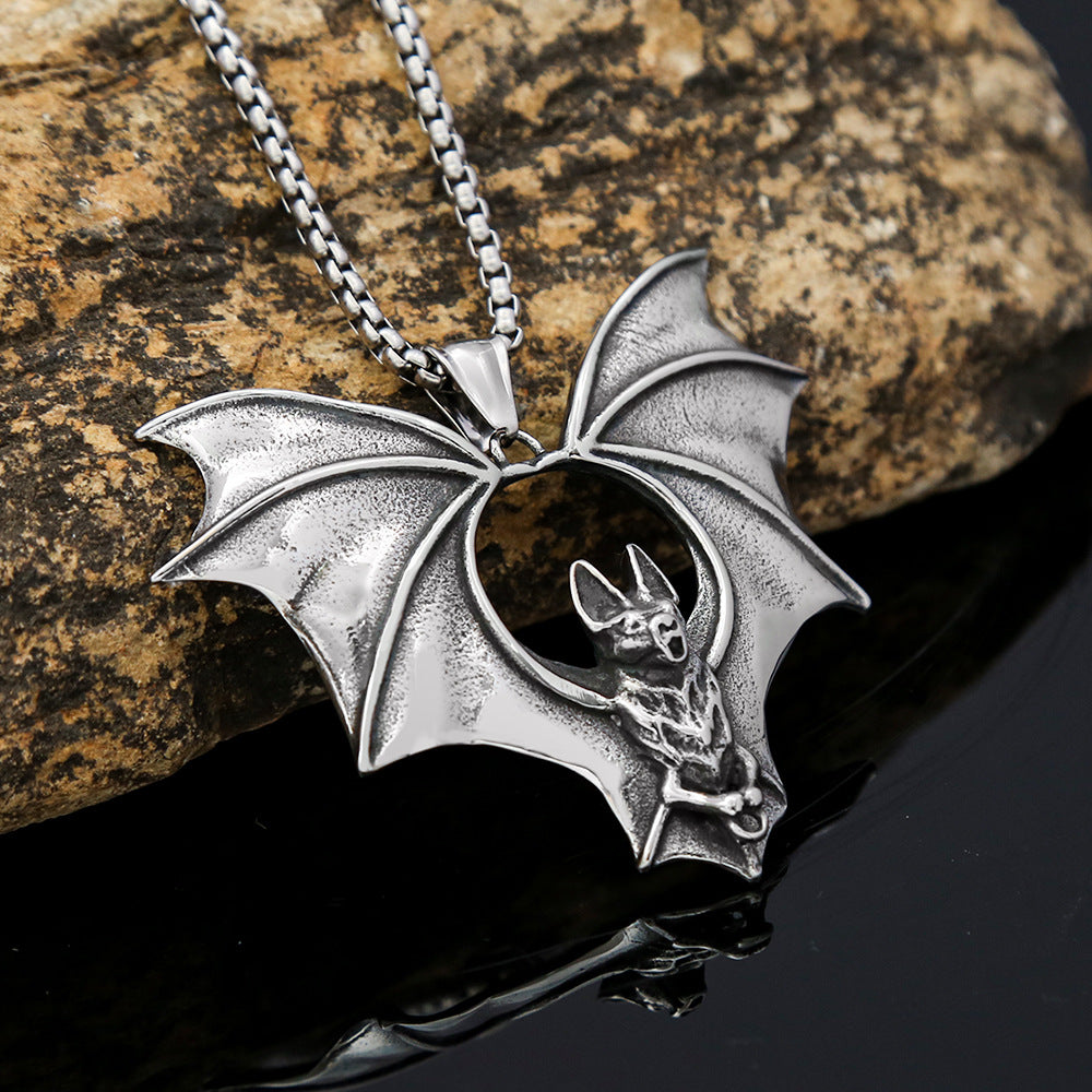 Foreign Trade Punk Titanium Steel Necklace with Bat Pendant