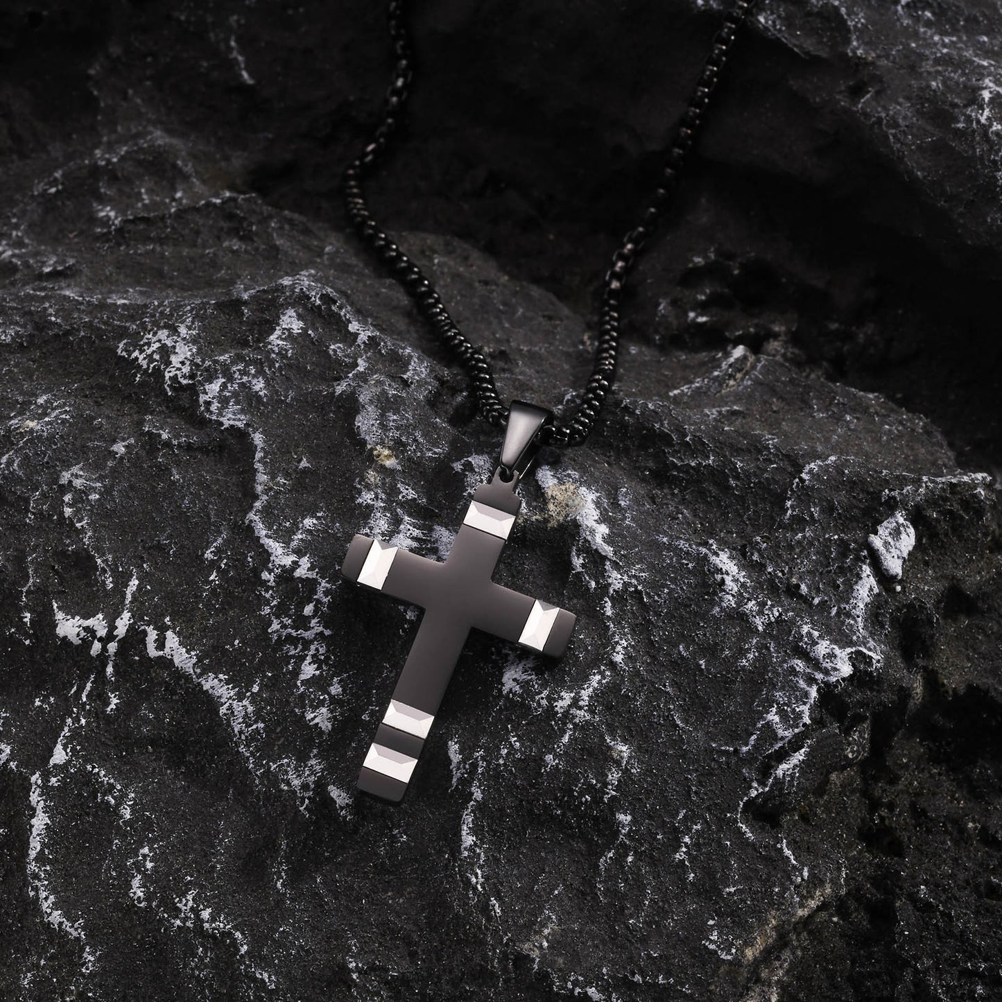 Men's Necklace Stainless Steel Cross Electric Black Jewelry
