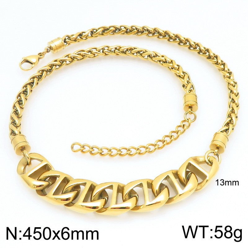 Collarbone Chain, Hip Hop Pig Nose Chain, Vacuum Electroplated Flower Basket Chain, Stainless Necklace