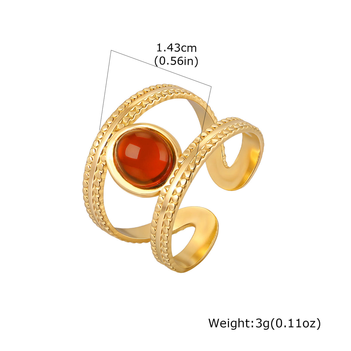 Stainless Steel French Color Amber Stone Double Open Ring