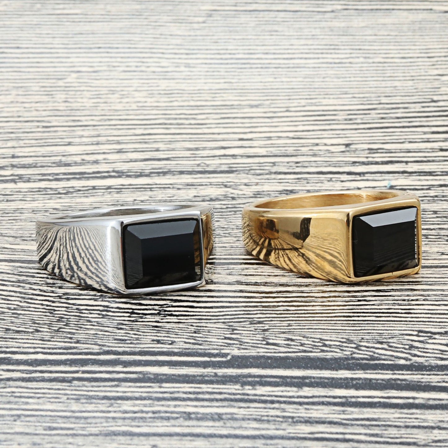 Titanium Steel Square Black Stone Ring for Men - Retro Punk Style