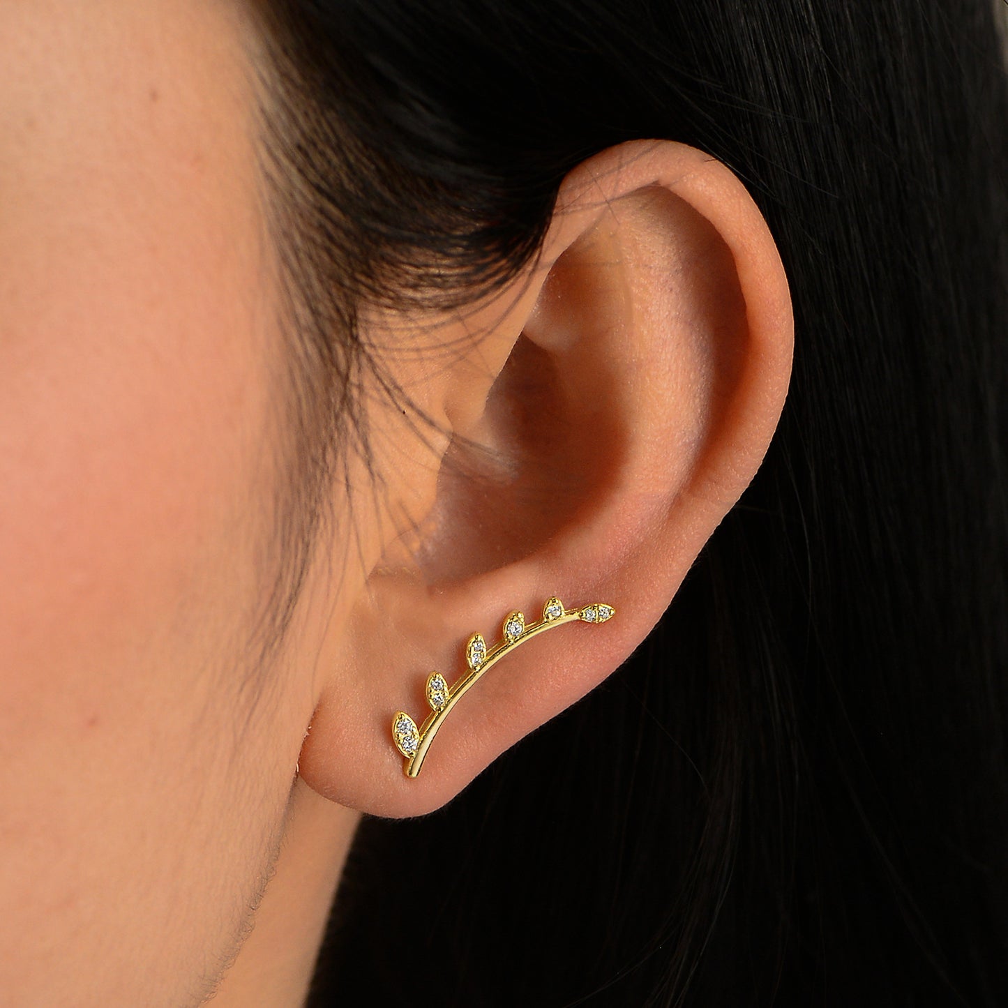 Planderful Sterling Silver Zircon Leaf Earclips For Women European And American Style Minimalist Clip On Earrings