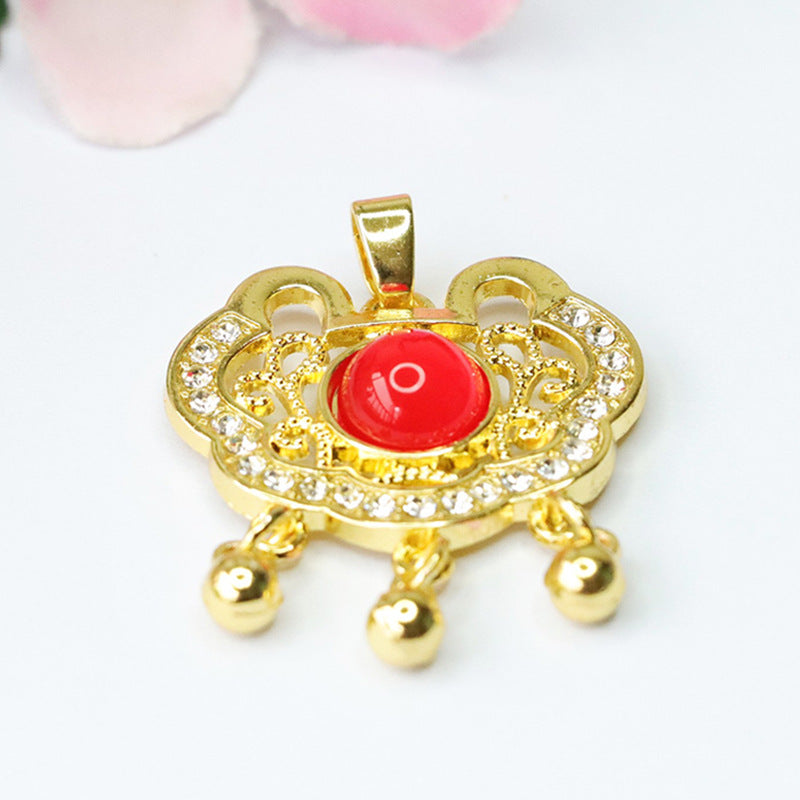 Green Ruyi Agate and Zircon Pendant