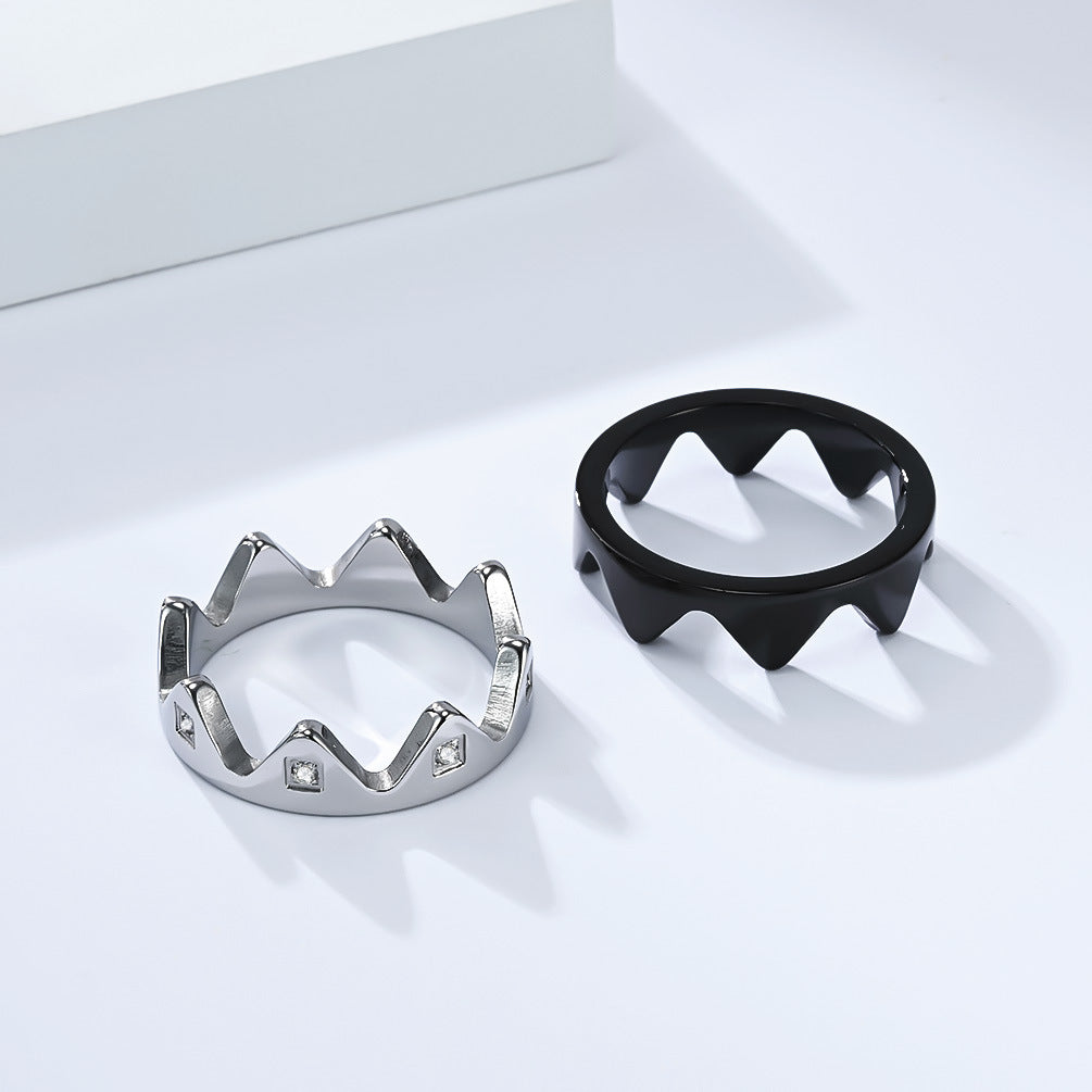Planderful Personalized Crown Zircon Inlaid Titanium Steel Couple Ring For Him And Her