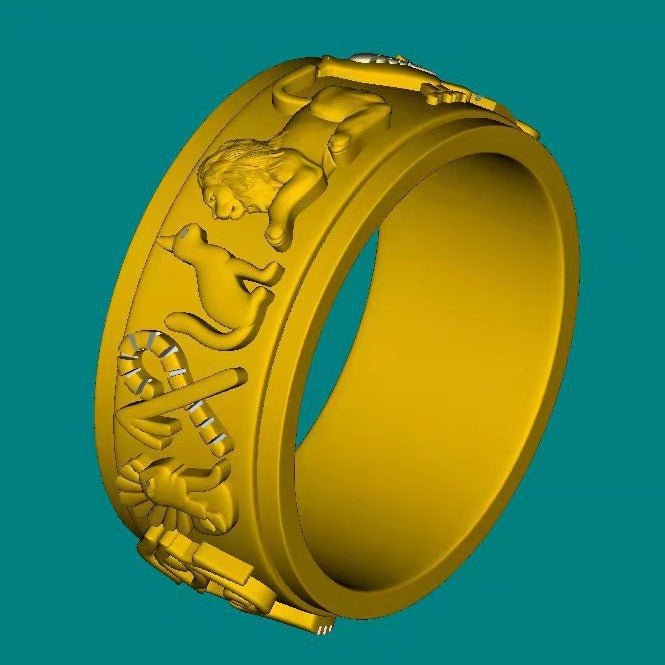 Egyptian Ankh & Lion Scepter Stainless Steel Ring