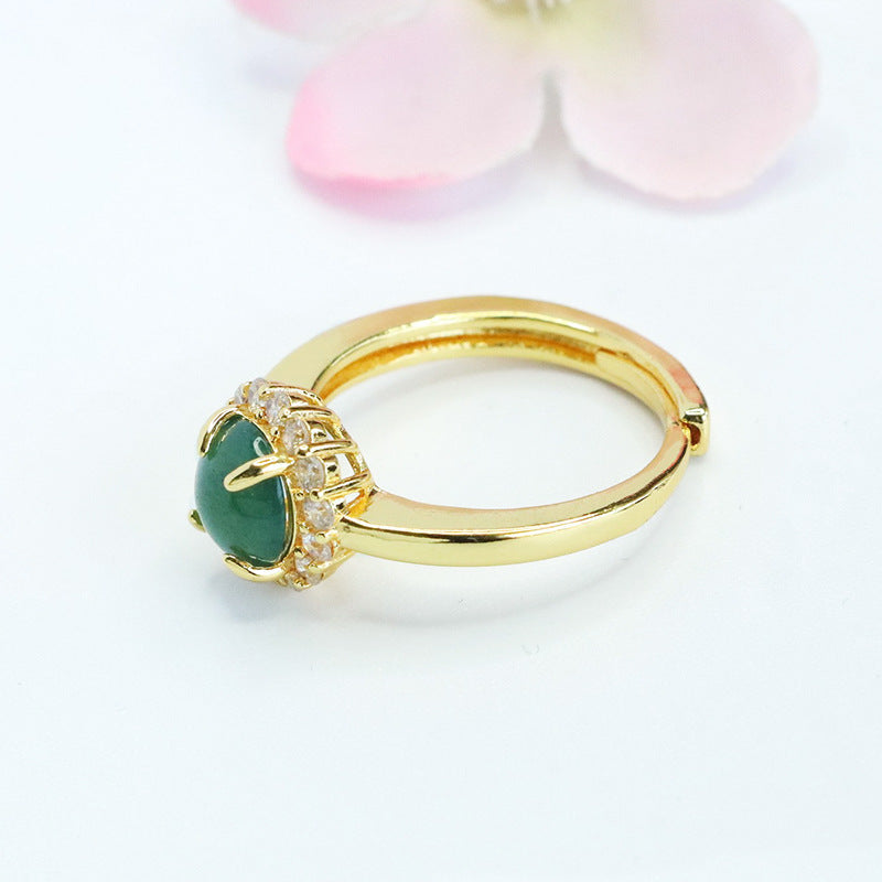 Blue-Water Jadeite Zircon Halo Ring