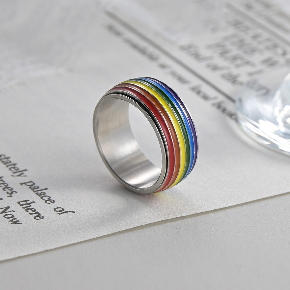 Planderful Rainbow Rotatable Ring Unisex Stainless Steel For Men And Women Size 6 To 13 Trendy Gift
