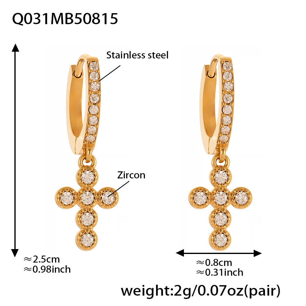 Planderful Zircon Cross Earrings Gold Plated Everyday Genie