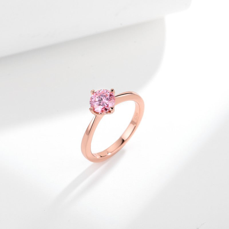 Planderful Pink Moissanite Ring S925 Silver Plated Rose Gold For Women 1.0 Ct D Color VVS3EX Sparkling Daily Jewelry