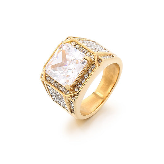 Planderful Luxury Zircon Ring for Men Gold Plated Titanium