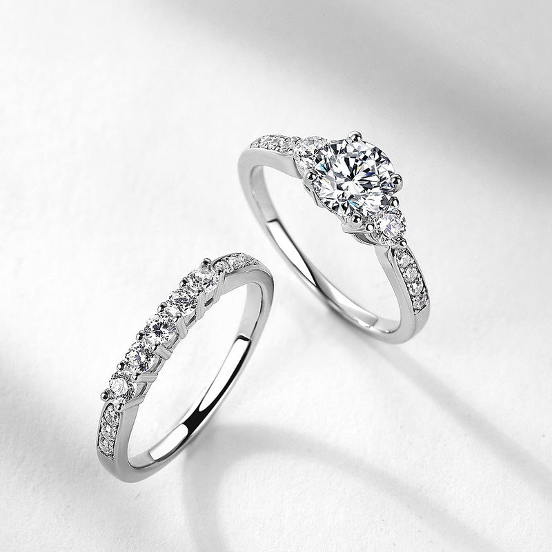 Planderful Moissanite Wedding Ring – Luxury Silver Gold-Plated Pair