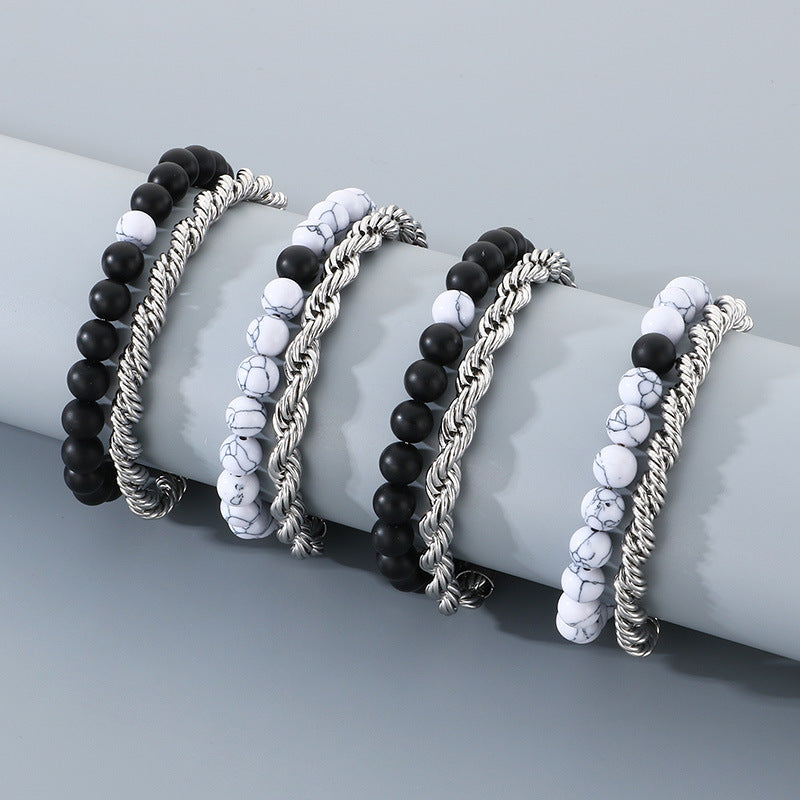 Planderful Mens Turquoise Agate Stainless Steel Bracelet